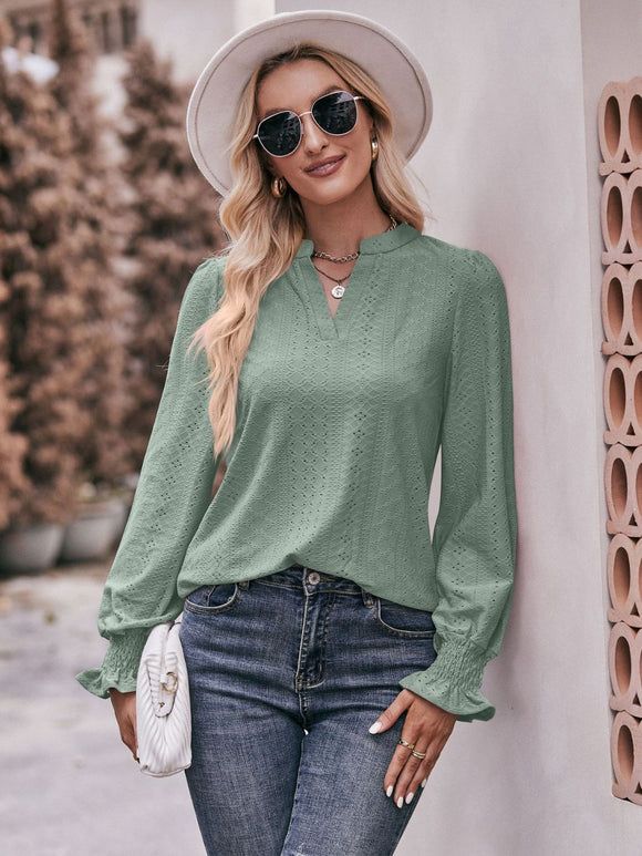 Eyelet Notched Blouse